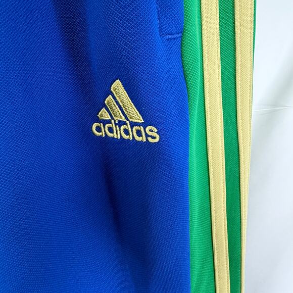 Adidas Warm Up Pants 3 Stripe Royal Blue Butter Yellow Green Mens 2XL Side Zip - Picture 6 of 7
